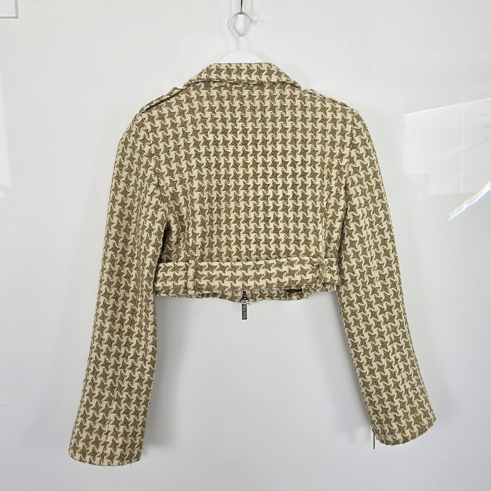 WALTER Green Cream Houndstooth Wool Blend Tweed Cropped Jacket Size 4 - Picture 12 of 12